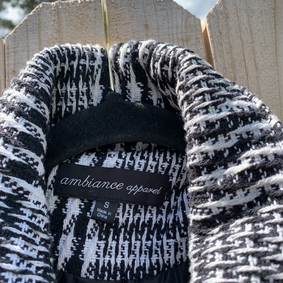 Ambiance Apparel Multi Color Blck/White Long Sleeve Blazer Jacket Sz small tweed - Picture 5 of 8